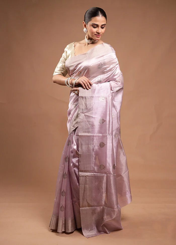Purple Handloom Chanderi Pure Cotton Saree With Blouse Piece - Image 4