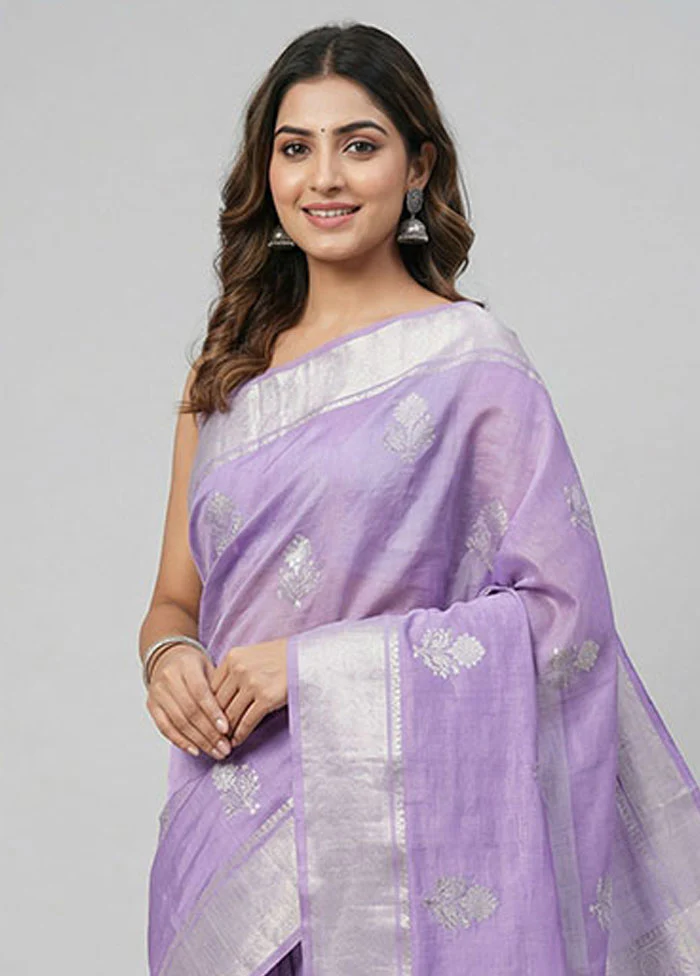 Purple Handloom Chanderi Pure Silk Saree With Blouse Piece - Image 2