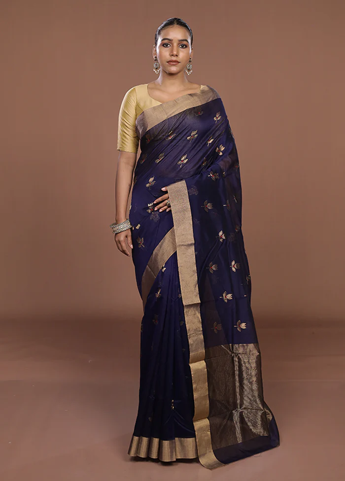 Purple Handloom Chanderi Pure Silk Saree With Blouse Piece - Image 2