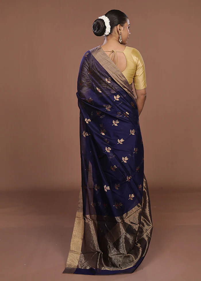 Purple Handloom Chanderi Pure Silk Saree With Blouse Piece - Image 3