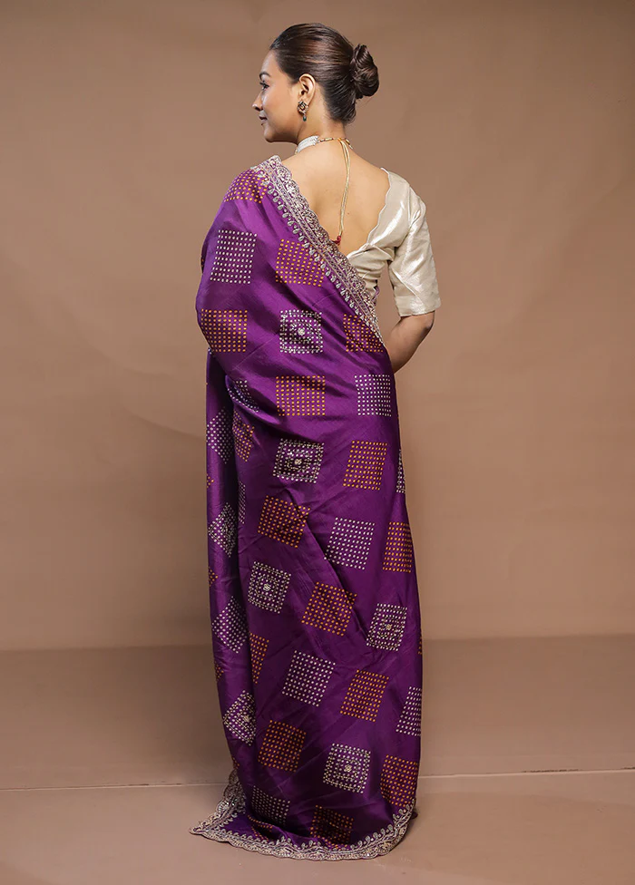 Purple Handloom Chiffon Pure Silk Saree With Blouse Piece - Image 3