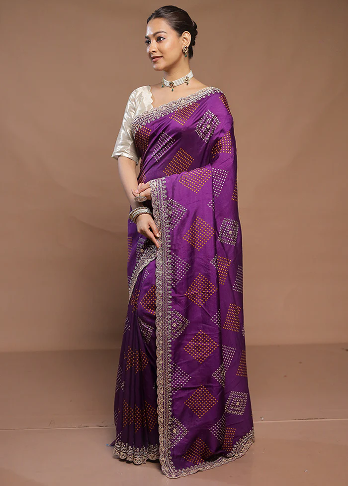 Purple Handloom Chiffon Pure Silk Saree With Blouse Piece - Image 4