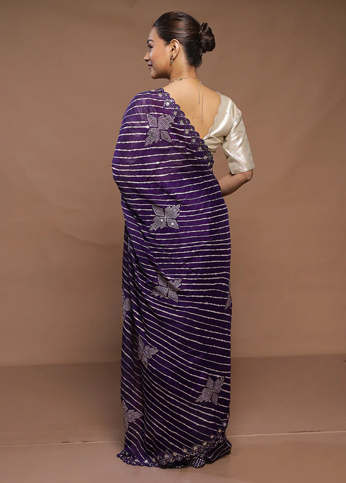 Purple Handloom Chiffon Pure Silk Saree With Blouse Piece - Image 3