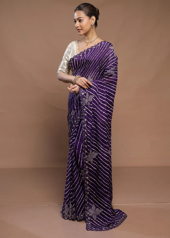 Purple Handloom Chiffon Pure Silk Saree With Blouse Piece - Image 4