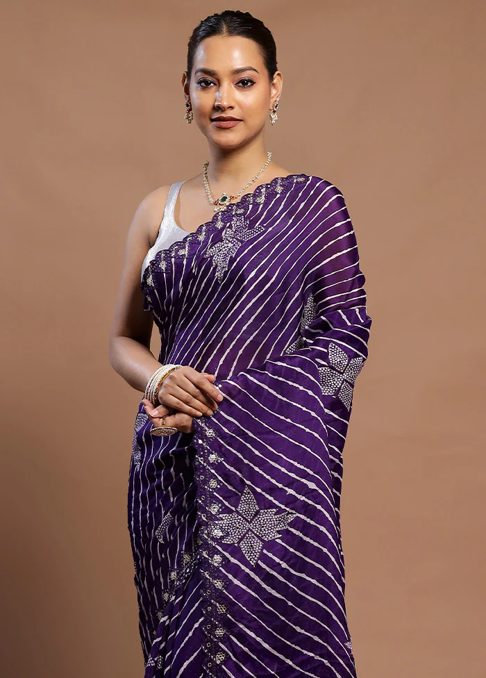 Purple Handloom Chiffon Pure Silk Saree With Blouse Piece - Image 2