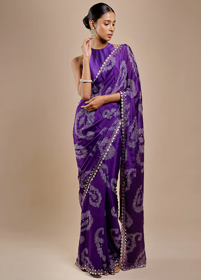 Purple Handloom Chiffon Pure Silk Saree With Blouse Piece - Image 3