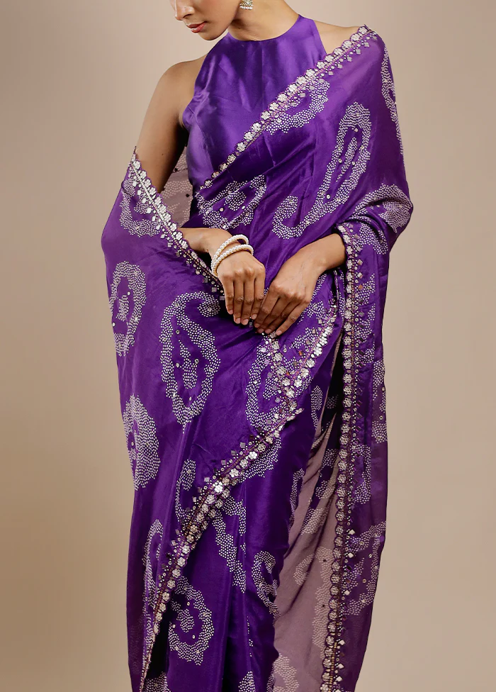 Purple Handloom Chiffon Pure Silk Saree With Blouse Piece - Image 5