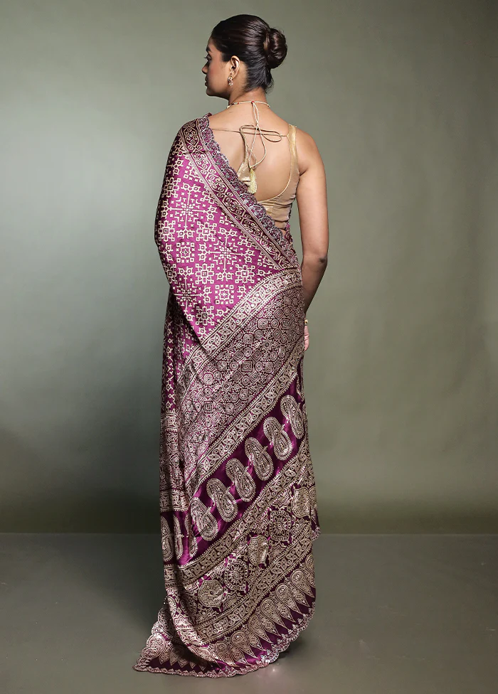 Purple Handloom Chiffon Pure Silk Saree With Blouse Piece - Image 3