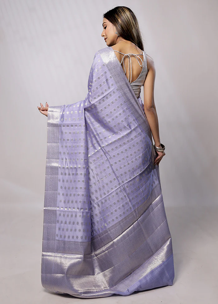 Purple Handloom Dupion Pure Silk Saree With Blouse Piece - Image 3