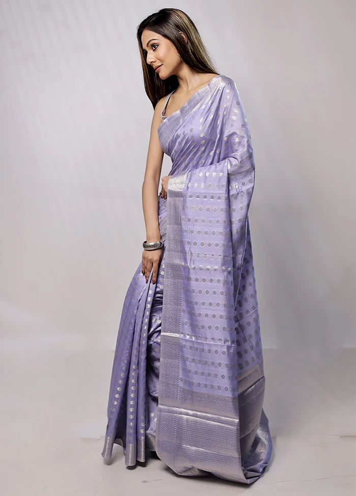 Purple Handloom Dupion Pure Silk Saree With Blouse Piece - Image 4