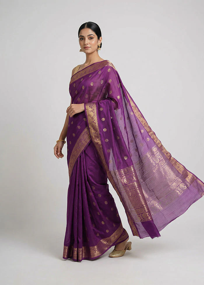Purple Handloom Dupion Pure Silk Saree With Blouse Piece