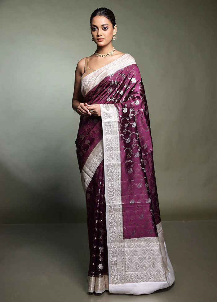 Purple Handloom Dupion Pure Silk Saree With Blouse Piece - Image 2