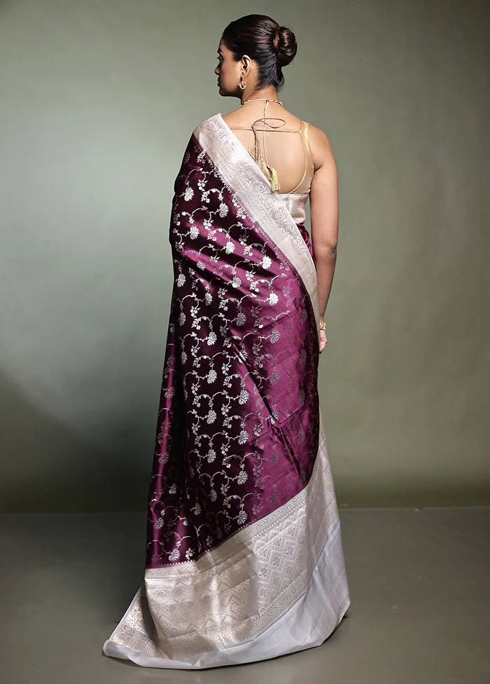 Purple Handloom Dupion Pure Silk Saree With Blouse Piece - Image 3