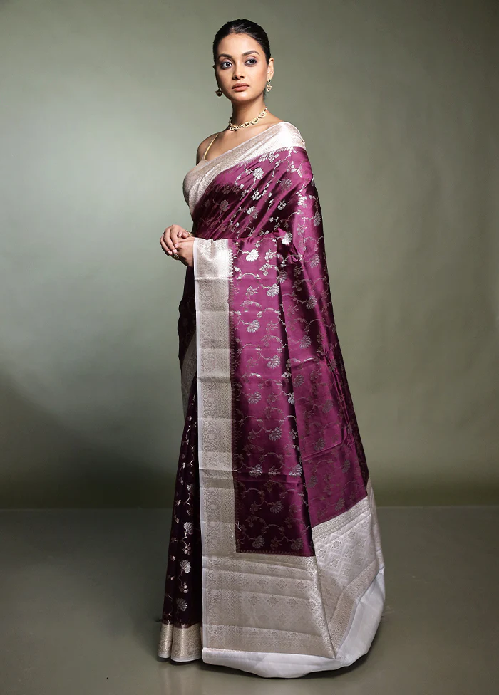 Purple Handloom Dupion Pure Silk Saree With Blouse Piece - Image 4
