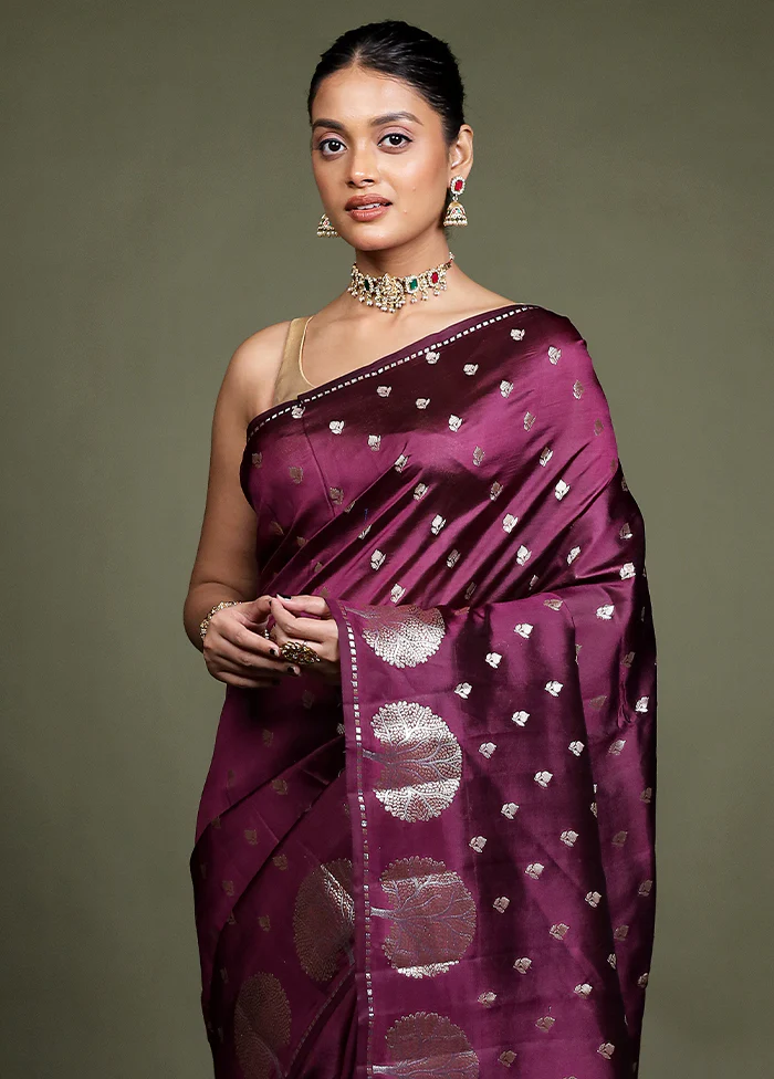 Purple Handloom Dupion Pure Silk Saree With Blouse Piece