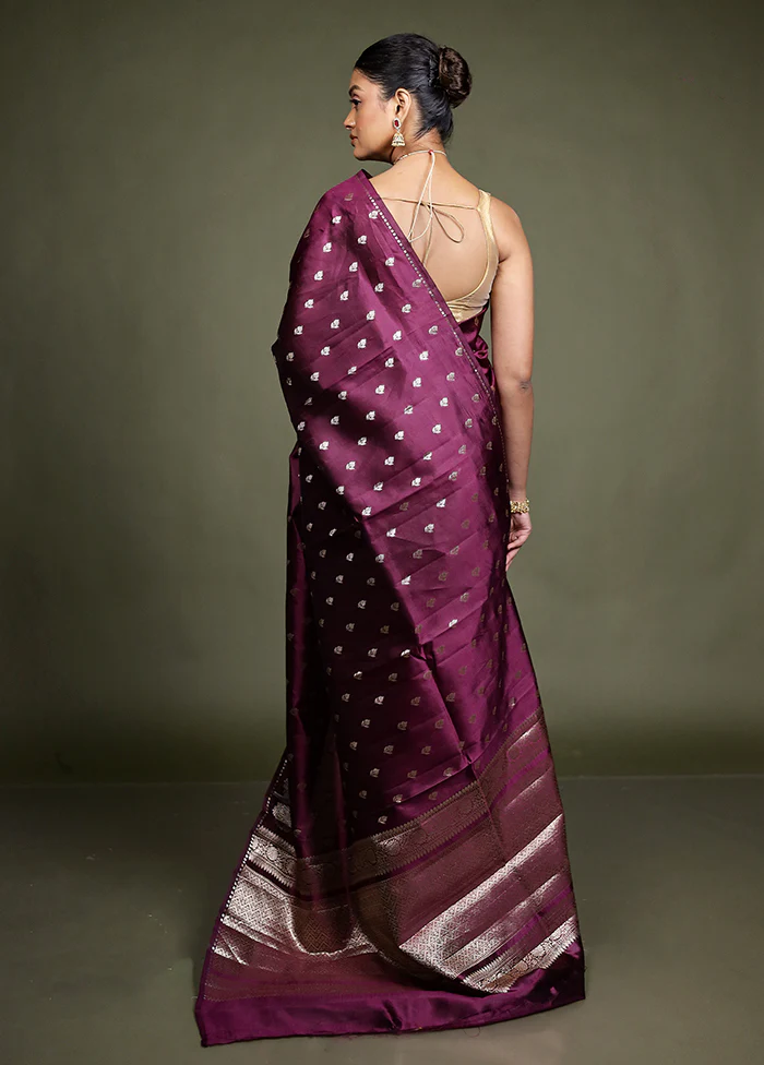 Purple Handloom Dupion Pure Silk Saree With Blouse Piece - Image 3