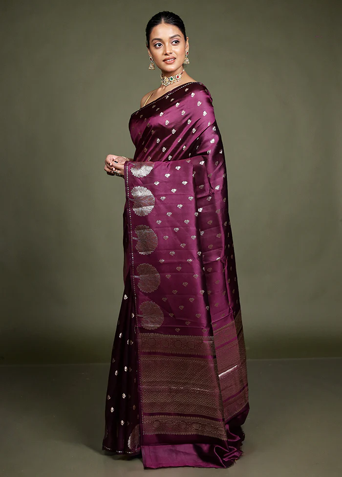 Purple Handloom Dupion Pure Silk Saree With Blouse Piece - Image 4