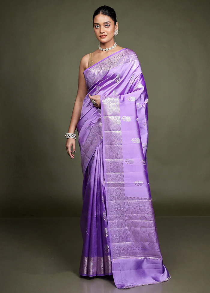 Purple Handloom Dupion Pure Silk Saree With Blouse Piece - Image 2