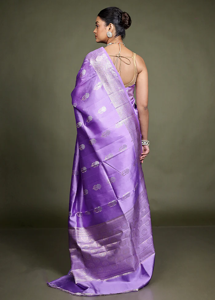 Purple Handloom Dupion Pure Silk Saree With Blouse Piece - Image 3