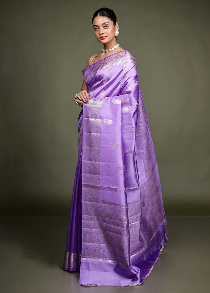 Purple Handloom Dupion Pure Silk Saree With Blouse Piece - Image 4