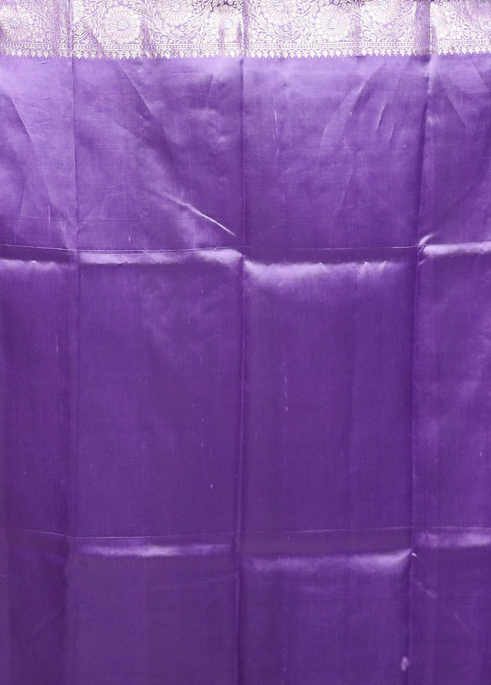 Purple Handloom Dupion Pure Silk Saree With Blouse Piece - Image 5