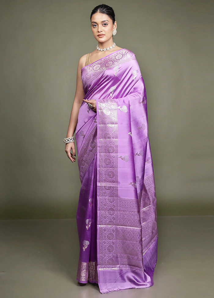 Purple Handloom Dupion Pure Silk Saree With Blouse Piece - Image 2