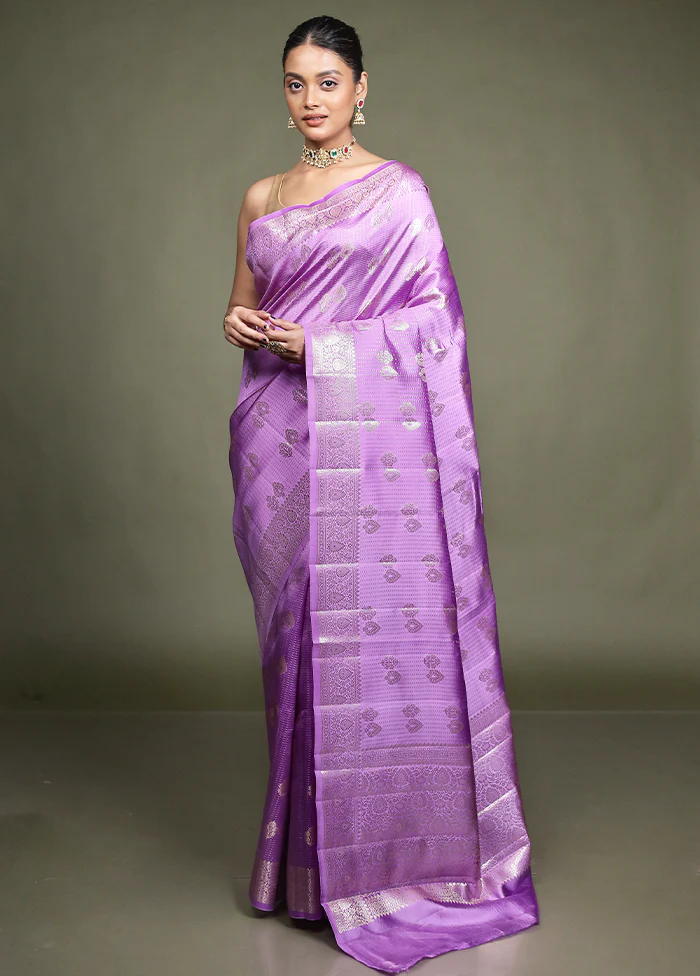 Purple Handloom Dupion Pure Silk Saree With Blouse Piece - Image 2