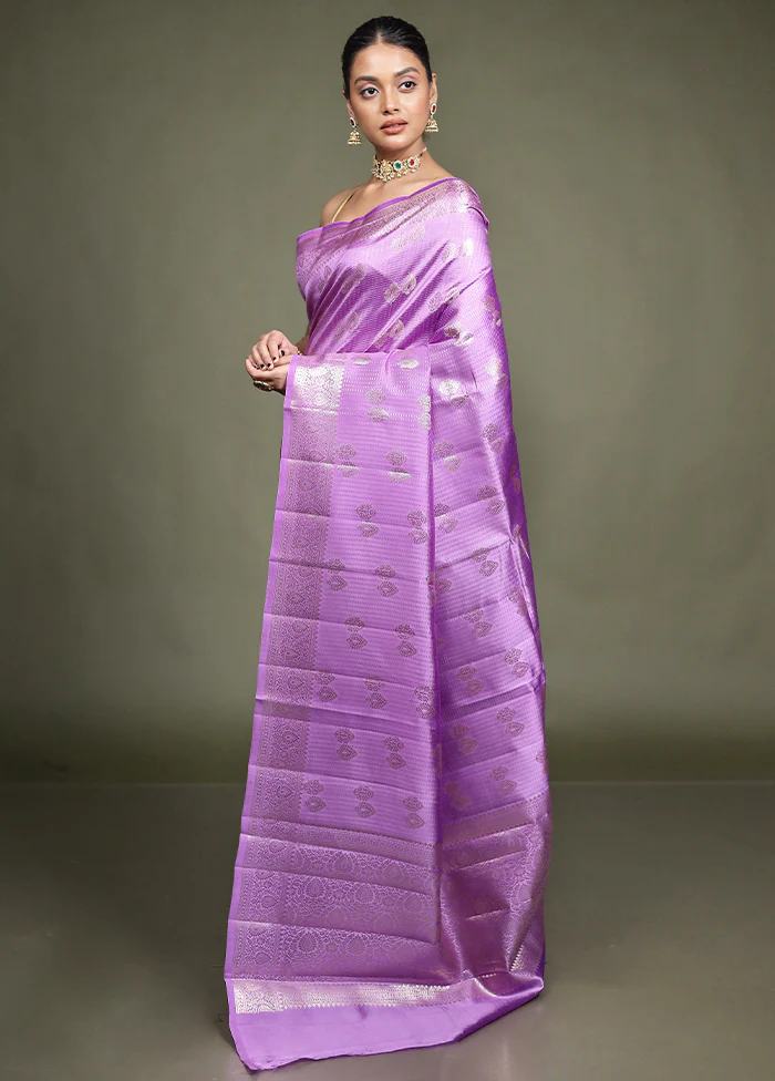 Purple Handloom Dupion Pure Silk Saree With Blouse Piece - Image 4
