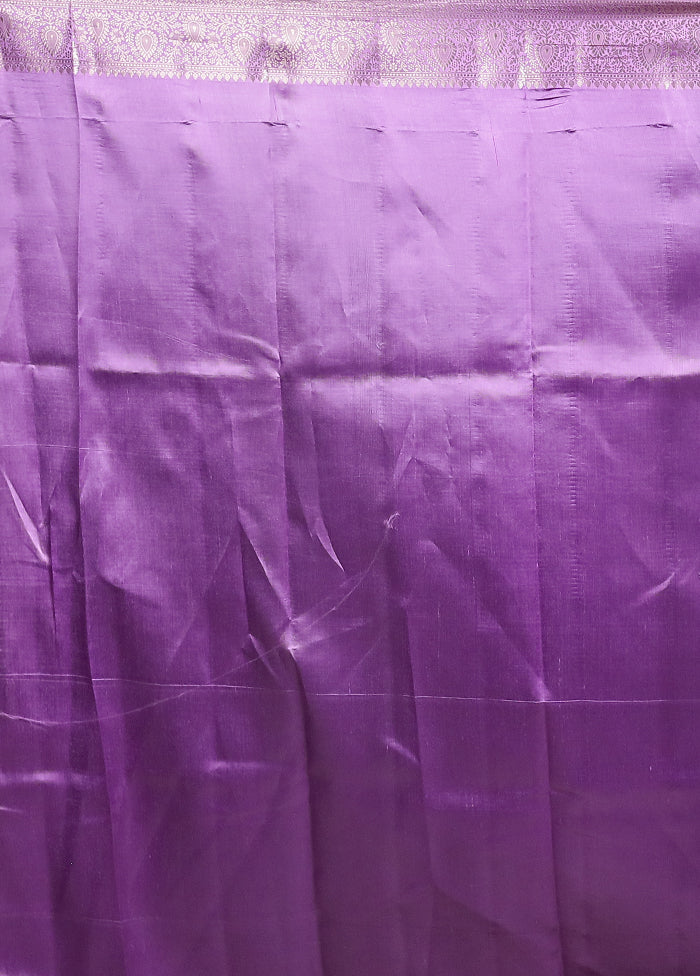 Purple Handloom Dupion Pure Silk Saree With Blouse Piece - Image 5