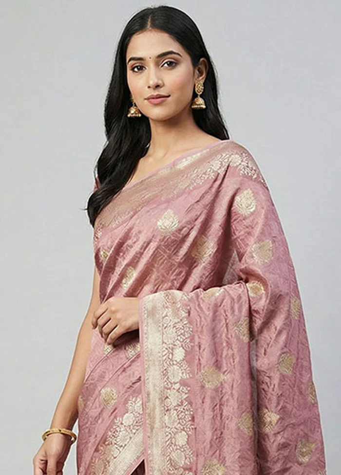 Purple Handloom Dupion Pure Silk Saree With Blouse Piece - Image 2