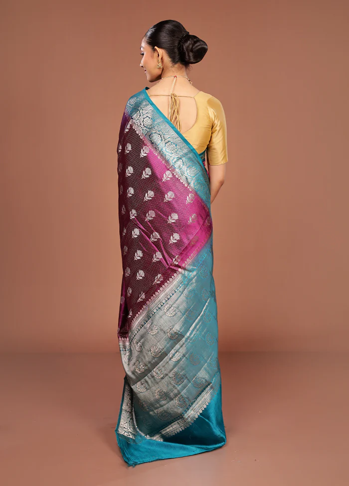 Purple Handloom Dupion Pure Silk Saree With Blouse Piece - Image 3