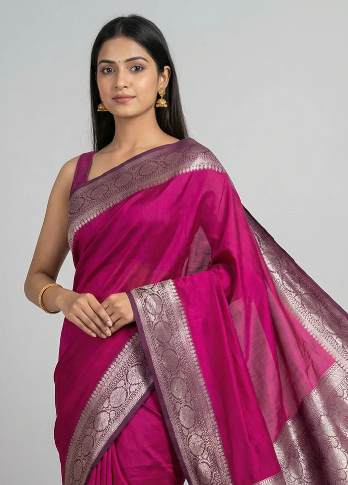 Purple Handloom Dupion Pure Silk Saree With Blouse Piece - Image 2