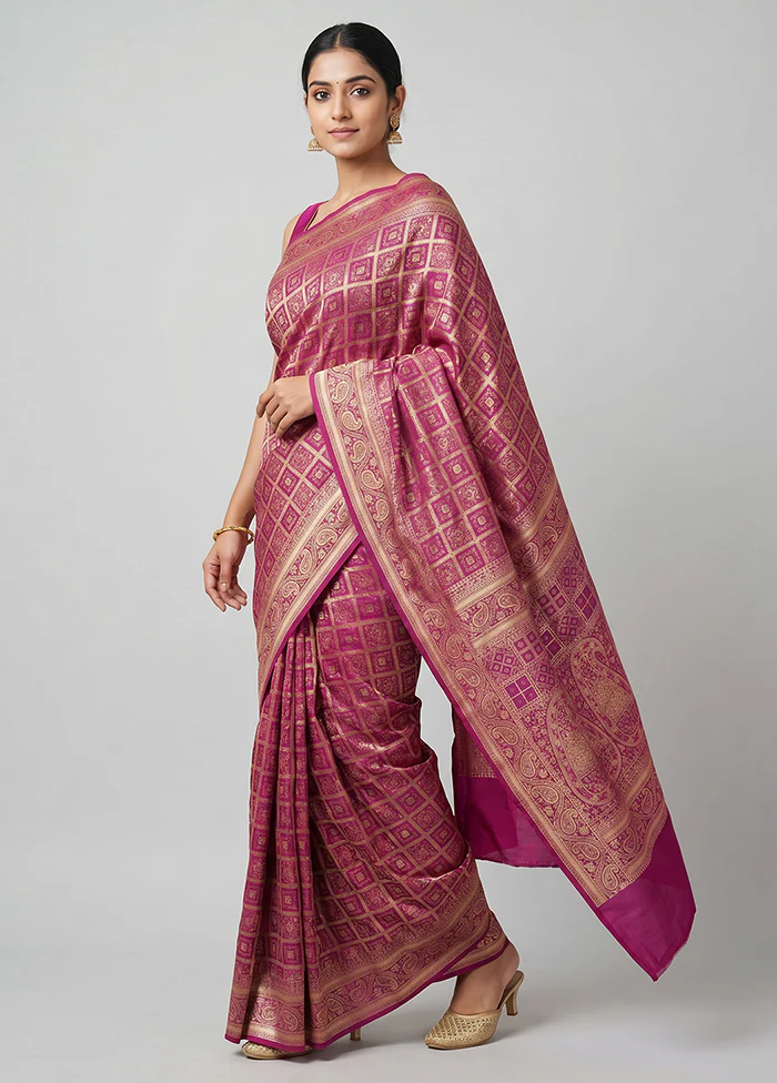 Purple Handloom Jamewar Pure Silk Saree With Blouse Piece