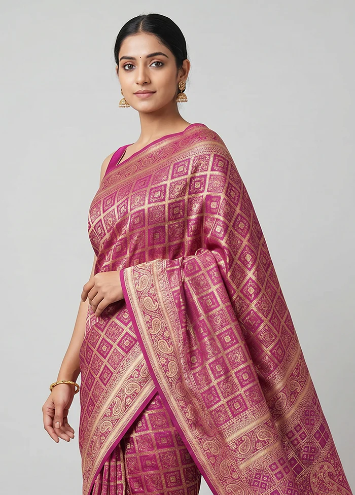 Purple Handloom Jamewar Pure Silk Saree With Blouse Piece - Image 2