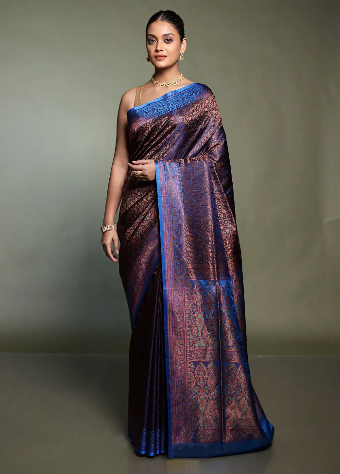 Purple Handloom Jamewar Pure Silk Saree With Blouse Piece - Image 2