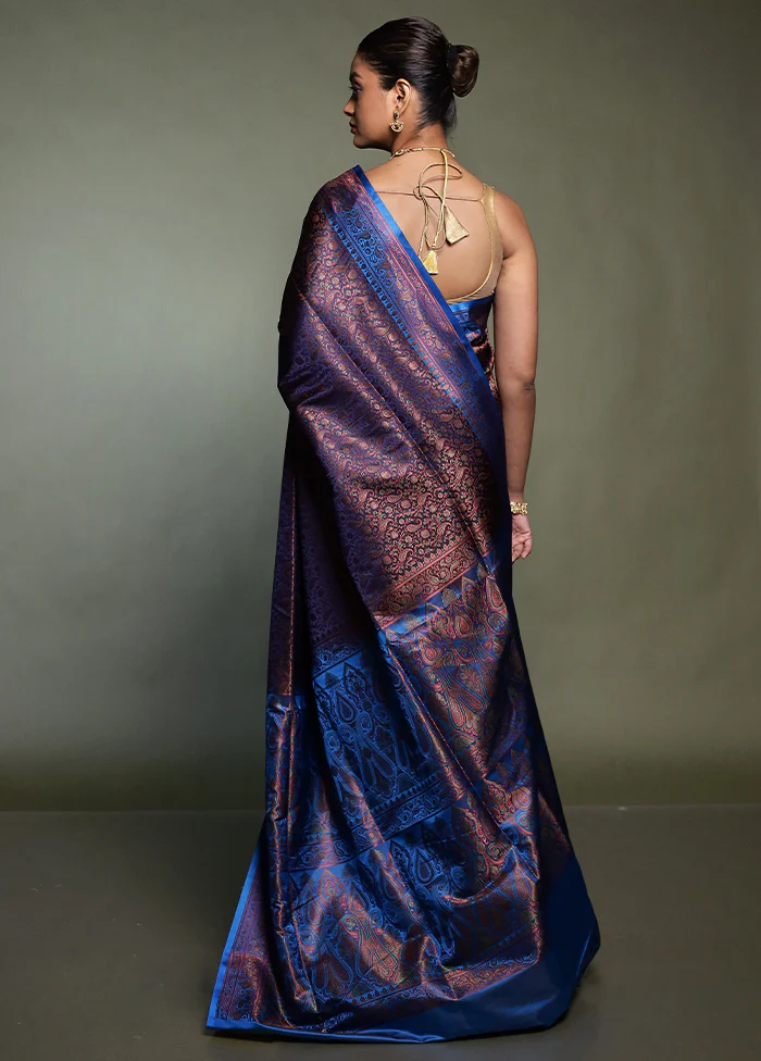 Purple Handloom Jamewar Pure Silk Saree With Blouse Piece - Image 3