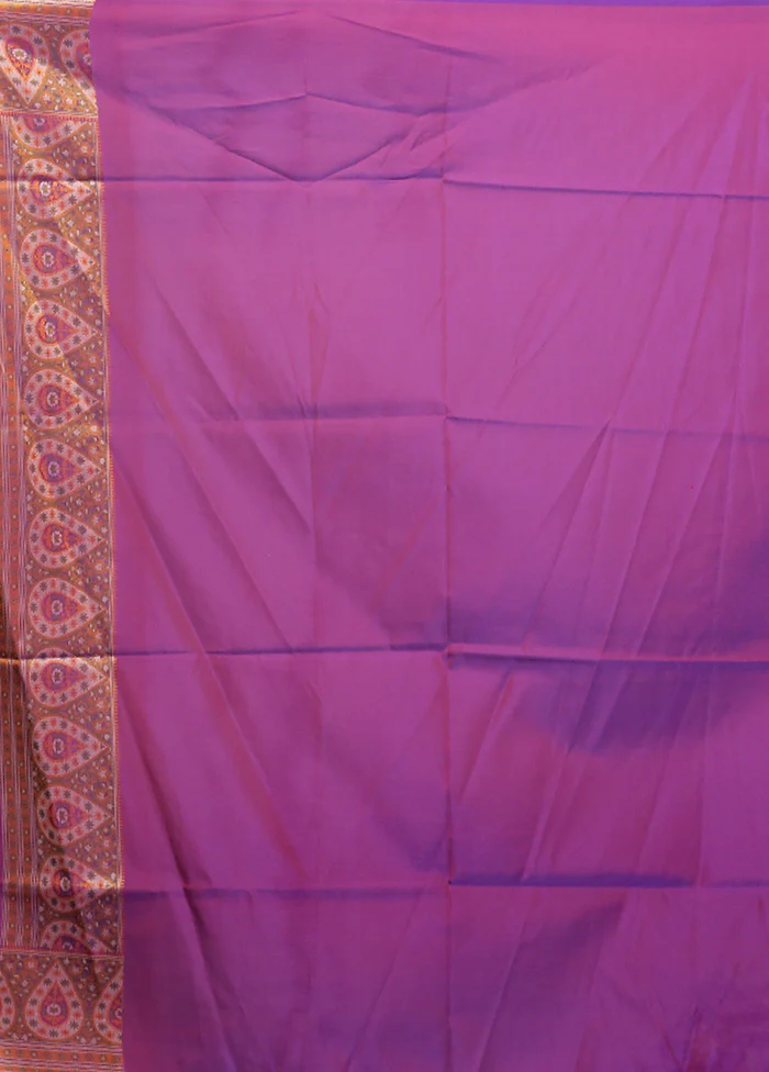 Purple Handloom Jamewar Pure Silk Saree With Blouse Piece - Image 5