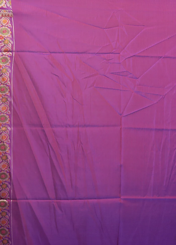 Purple Handloom Jamewar Pure Silk Saree With Blouse Piece - Image 5