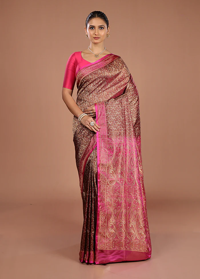 Purple Handloom Jamewar Pure Silk Saree With Blouse Piece - Image 2