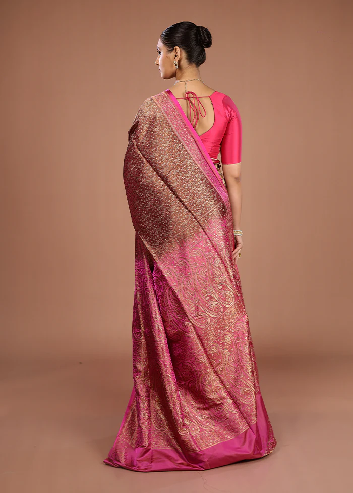 Purple Handloom Jamewar Pure Silk Saree With Blouse Piece - Image 3
