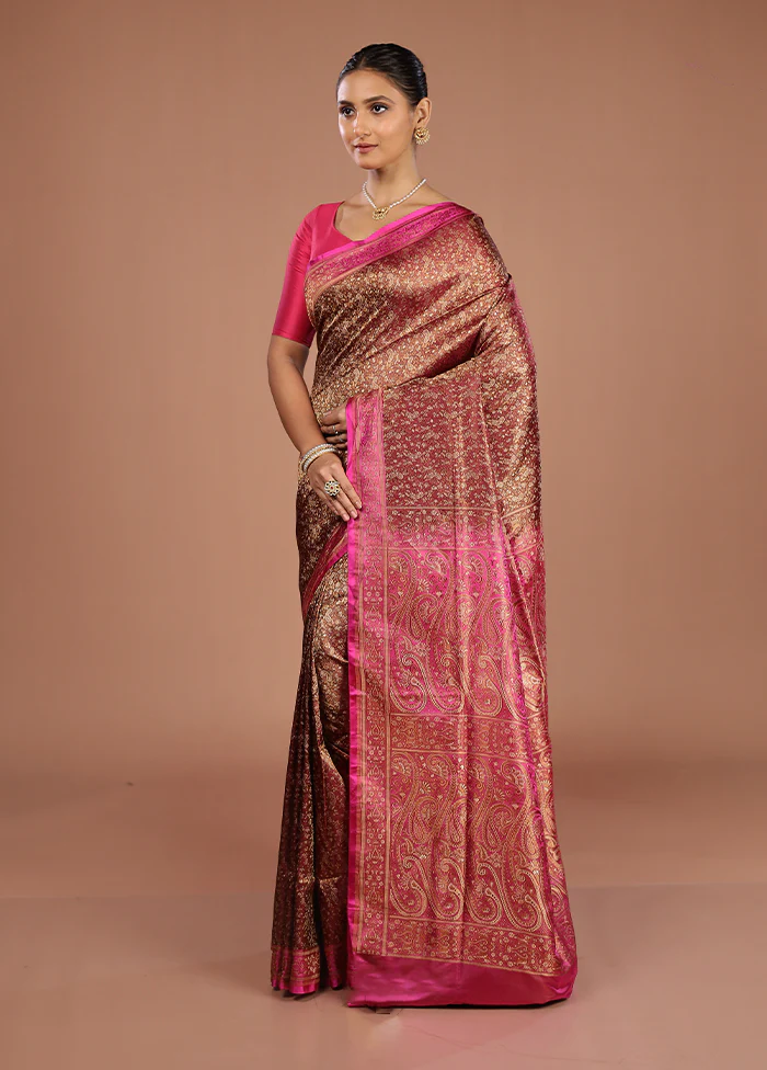 Purple Handloom Jamewar Pure Silk Saree With Blouse Piece - Image 4