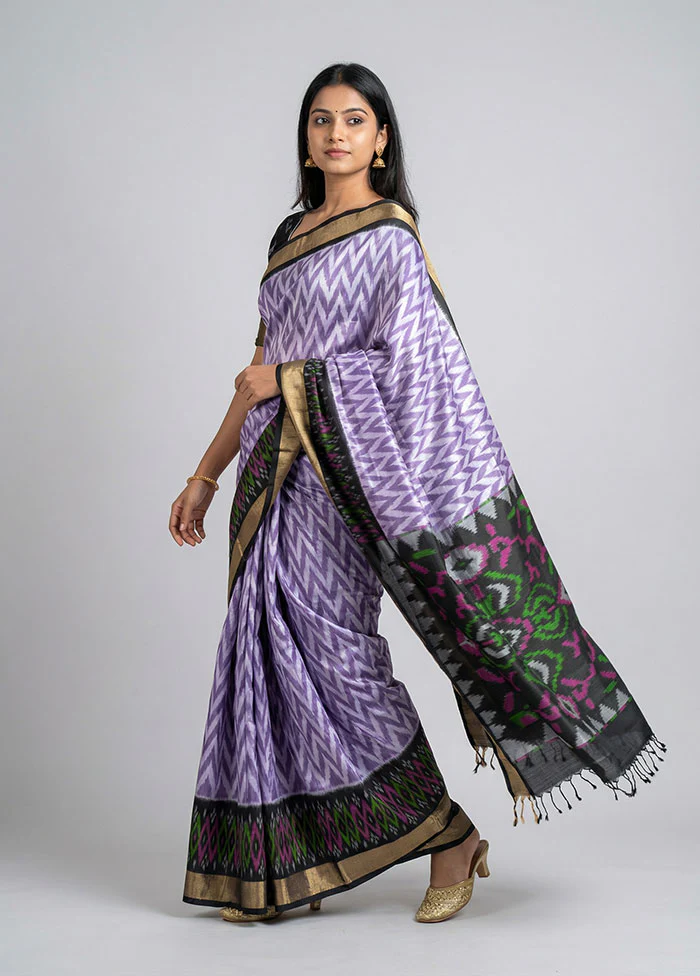 Purple Handloom Kanchipuram Pure Silk Saree With Blouse Piece