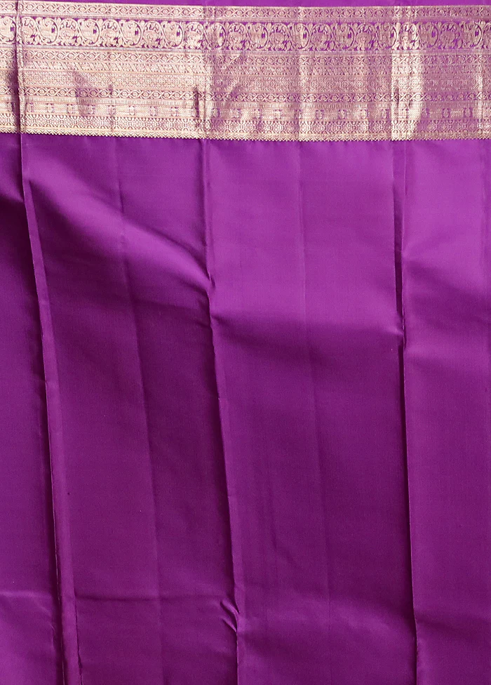 Purple Handloom Kanchipuram Pure Silk Saree With Blouse Piece - Image 5