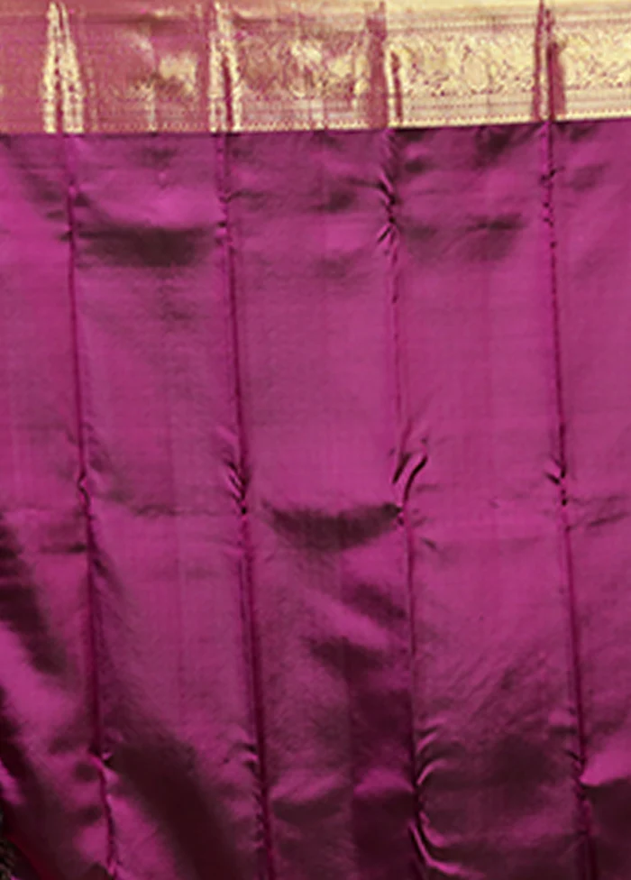 Purple Handloom Kanchipuram Pure Silk Saree With Blouse Piece - Image 5