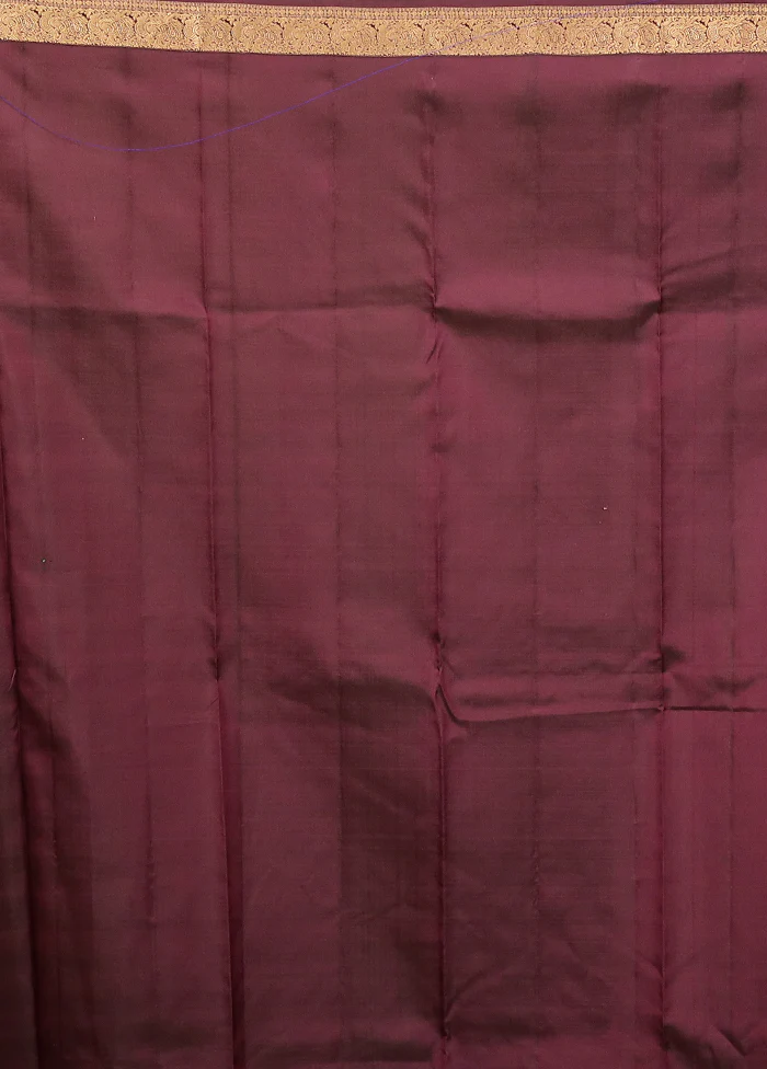 Purple Handloom Kanjivaram Pure Silk Saree With Blouse Piece - Image 5