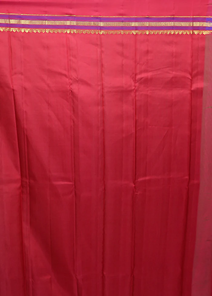 Purple Handloom Kanjivaram Pure Silk Saree With Blouse Piece - Image 5