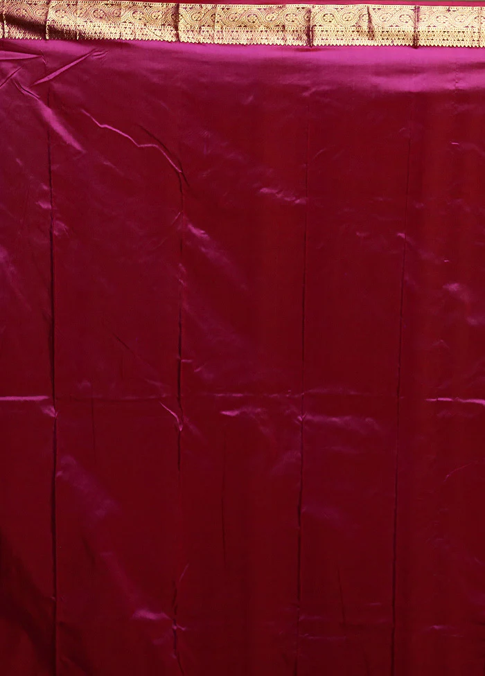 Purple Handloom Kanjivaram Pure Silk Saree With Blouse Piece - Image 5