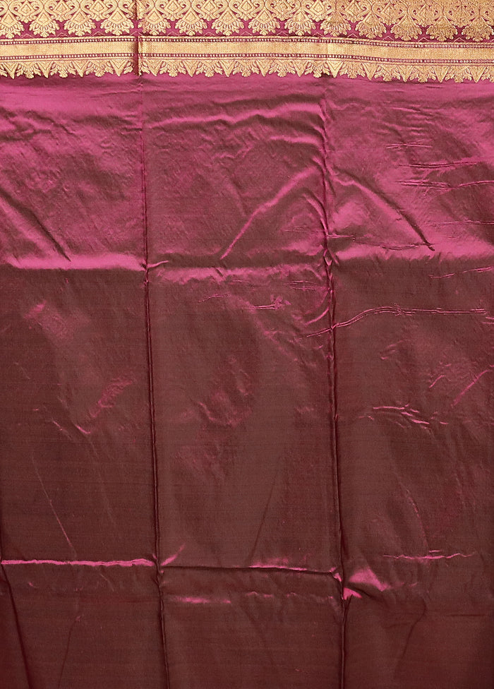 Purple Handloom Kanjivaram Pure Silk Saree With Blouse Piece - Image 5