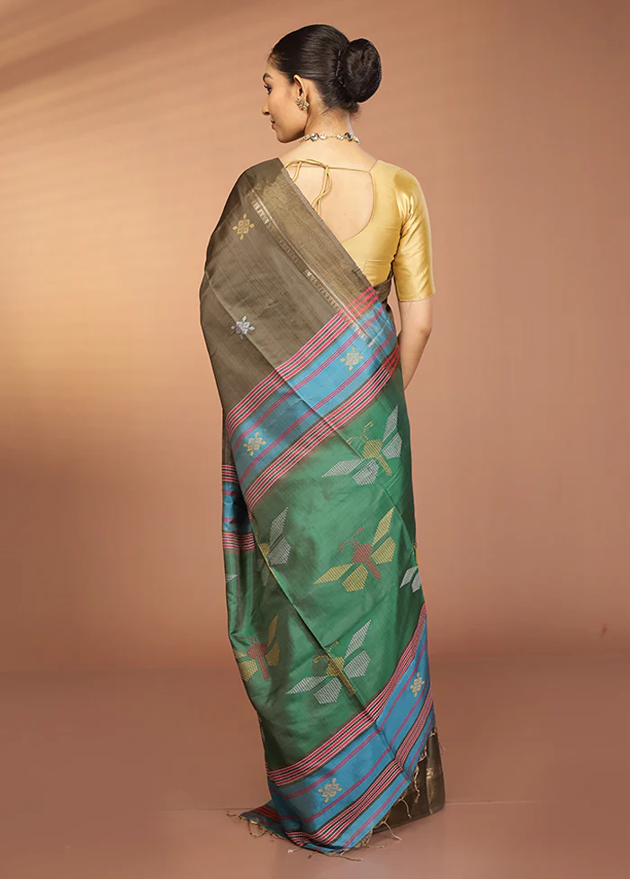 Purple Kalakshetra Pure Silk Saree With Blouse Piece - Image 3