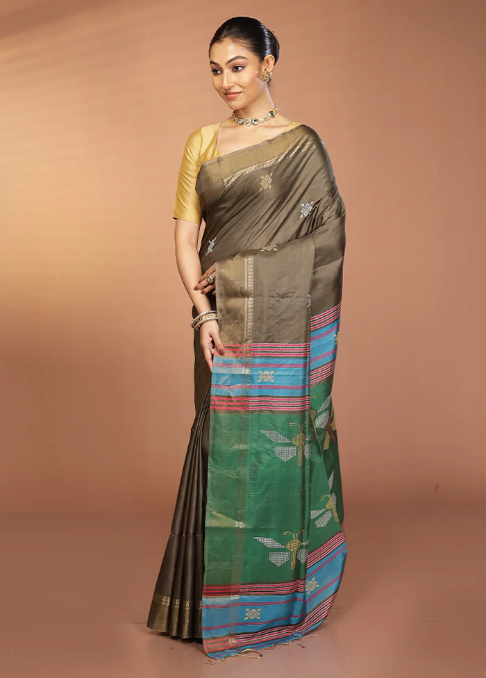 Purple Kalakshetra Pure Silk Saree With Blouse Piece - Image 4